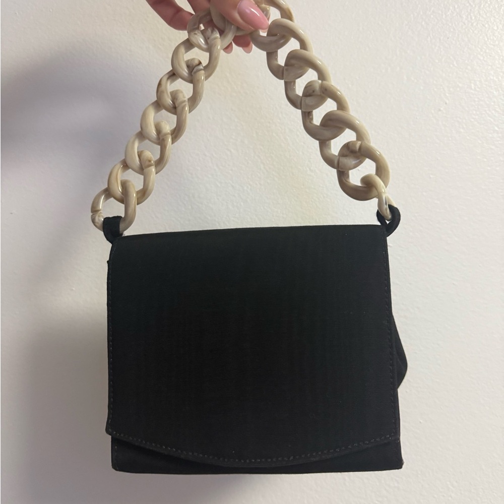 Black Shoulder Bag with Cream Chain Handle